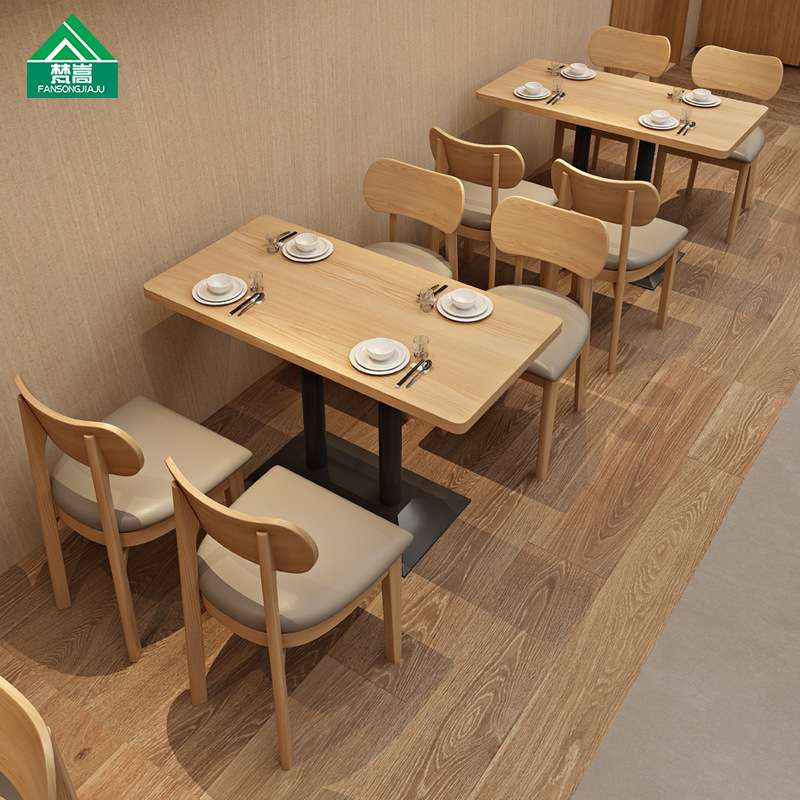 商用餐厅桌椅组合湘菜馆主题餐厅茶餐厅椅子简餐店实木餐饮桌椅