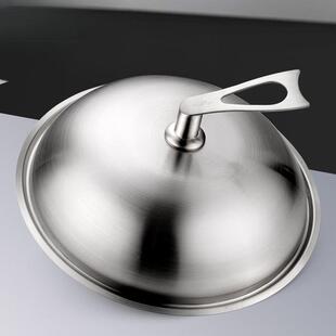 不锈钢炒菜锅盖家用通用炒锅圆形铁盖子防溢可立式30寸32cm34厘米