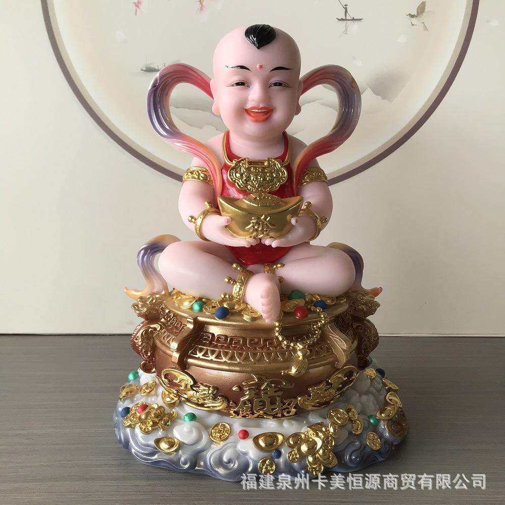 彩绘合成实心汉白玉招财童子神像家用客厅供奉招财童男桌面摆件