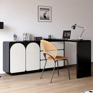 全实木法式奶油风梳妆台斗柜一体转角黑色烤漆复古化妆桌2023新款