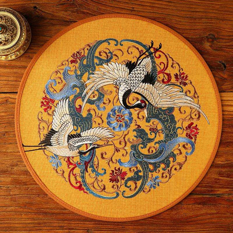 中式餐桌垫防烫隔热圆形餐垫杯垫防水花瓶垫子茶桌垫布茶几垫