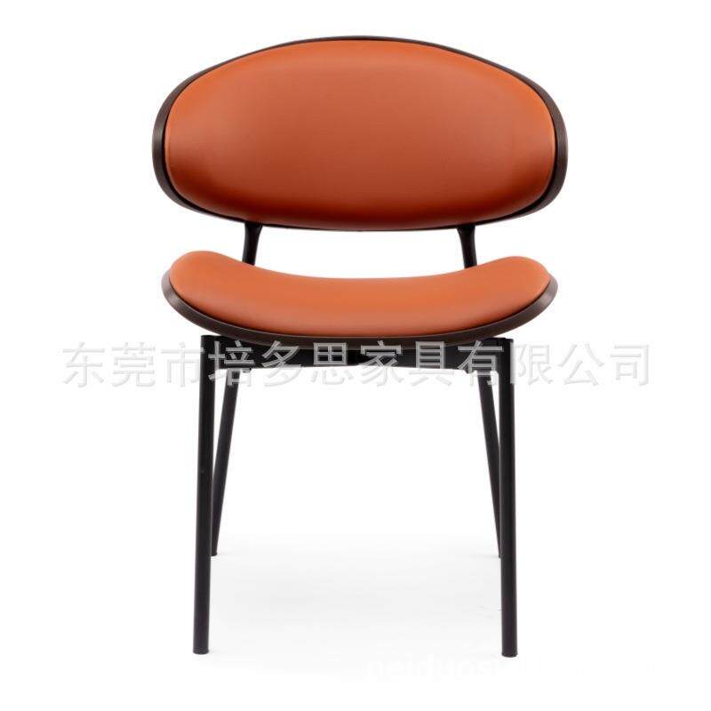 高端意式餐椅现代简约椅咖啡厅复古靠背椅大堂四脚会客椅皮面铁脚