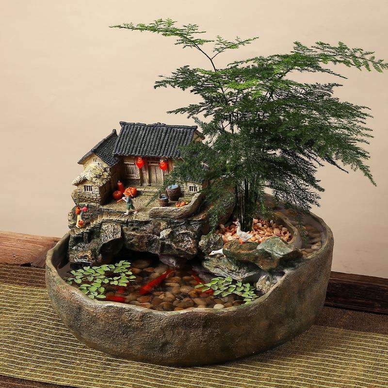 复古农家小院微景观老房子创意盆栽水培花盆器皿桌面鱼缸流水摆件