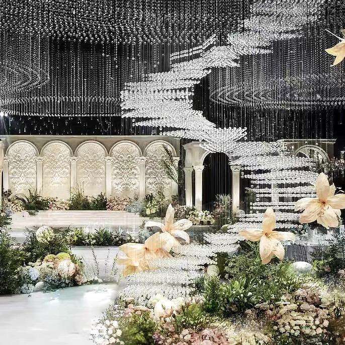 婚庆道具水晶楼梯珠帘珠串婚礼堂现场装饰宴会厅吊顶布置成品