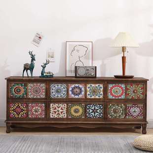 A8L美式实木复古电视柜彩绘客厅木质落地电视桌小户型简约现代电