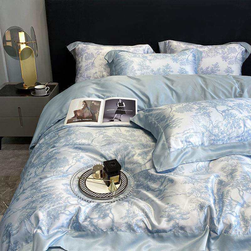 夏季轻奢高级欧式天丝四件套凉感冰丝床单被套真丝裸睡床品三件套
