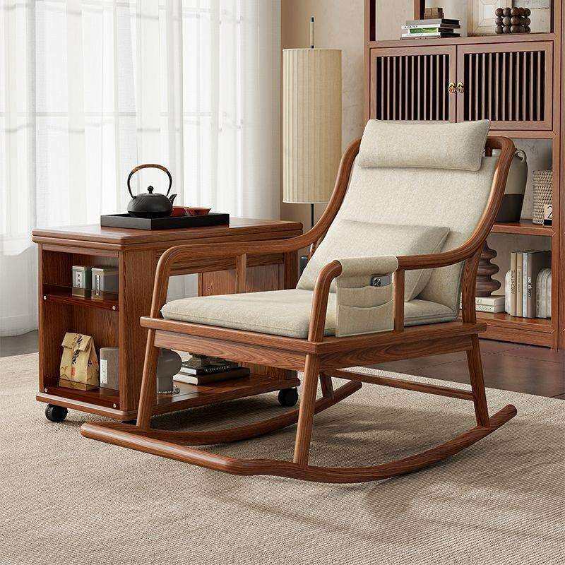 健匠新中式全实木摇椅老榆木家用阳台休闲躺椅客厅成人午睡椅子