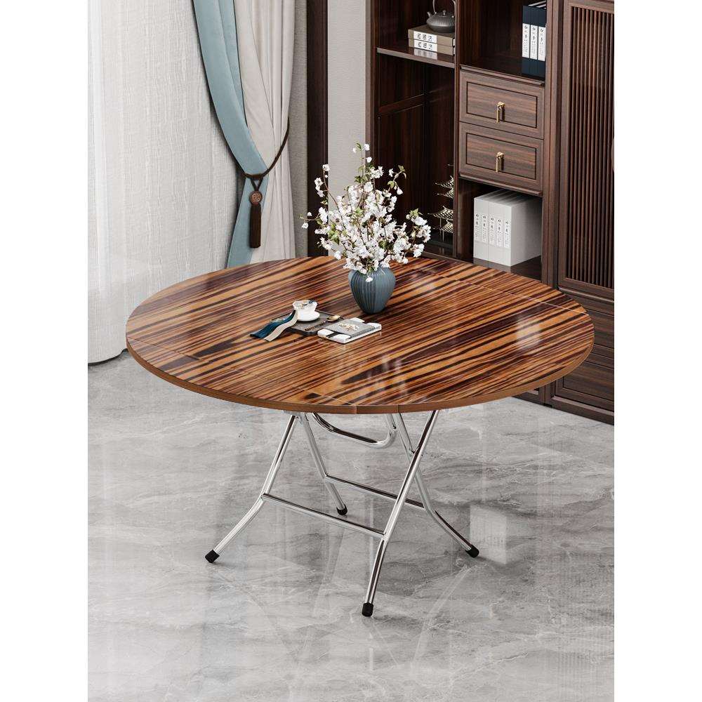 fc实木折叠桌家用靠边站吃饭桌子简易圆桌餐桌椅组合出租房折叠饭