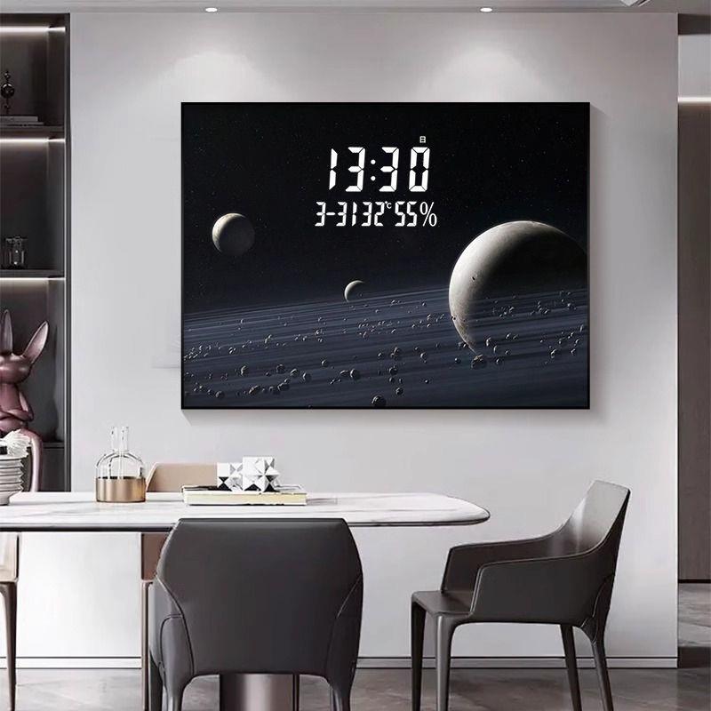 轻奢背靠金山电表箱装饰画LED数显钟表客餐厅过道电闸箱遮挡挂画