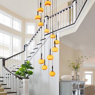 日式中古风复古实木楼梯长吊灯复式楼民宿别墅客厅挑空旋转loft灯