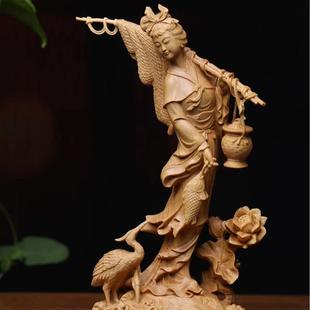 正宗小叶黄杨木雕渔家姑娘满载而归摆件实木精雕工艺品