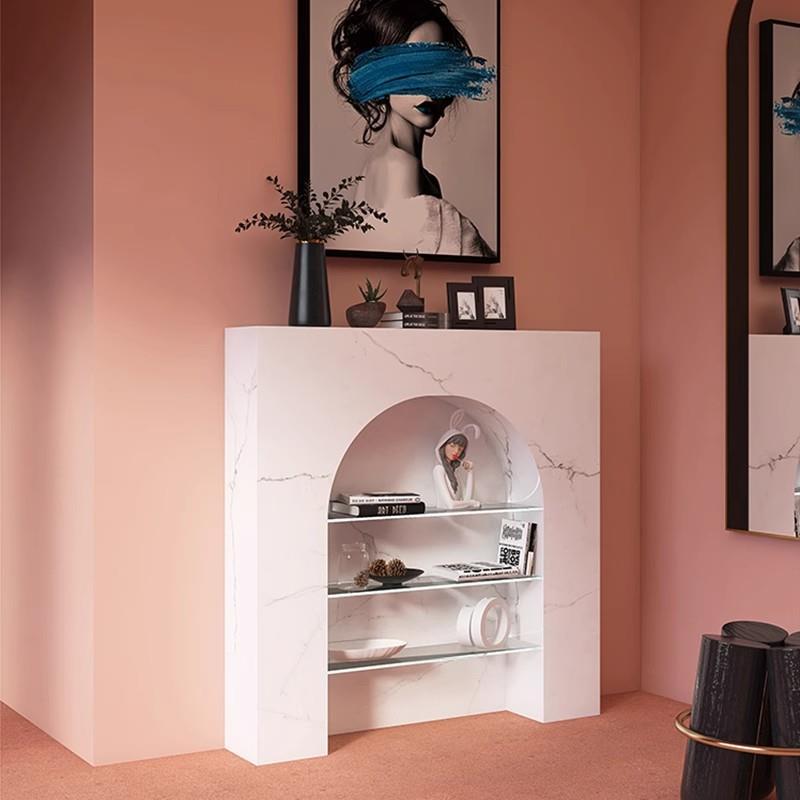 入户玄关柜客厅壁炉装饰墙边柜简约现代带灯展示柜创意极窄置物架