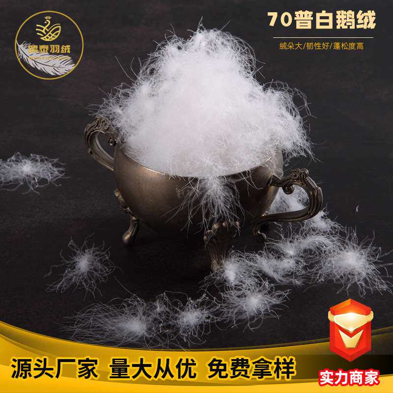 羽绒工厂70白鹅绒纺织羽毛 被填充物全国过检净绒高蓬松度水洗图片