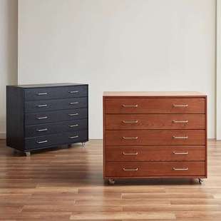 中古五斗柜家用餐边柜沙发边柜实木抽屉储物柜卧室带滑轮收纳柜