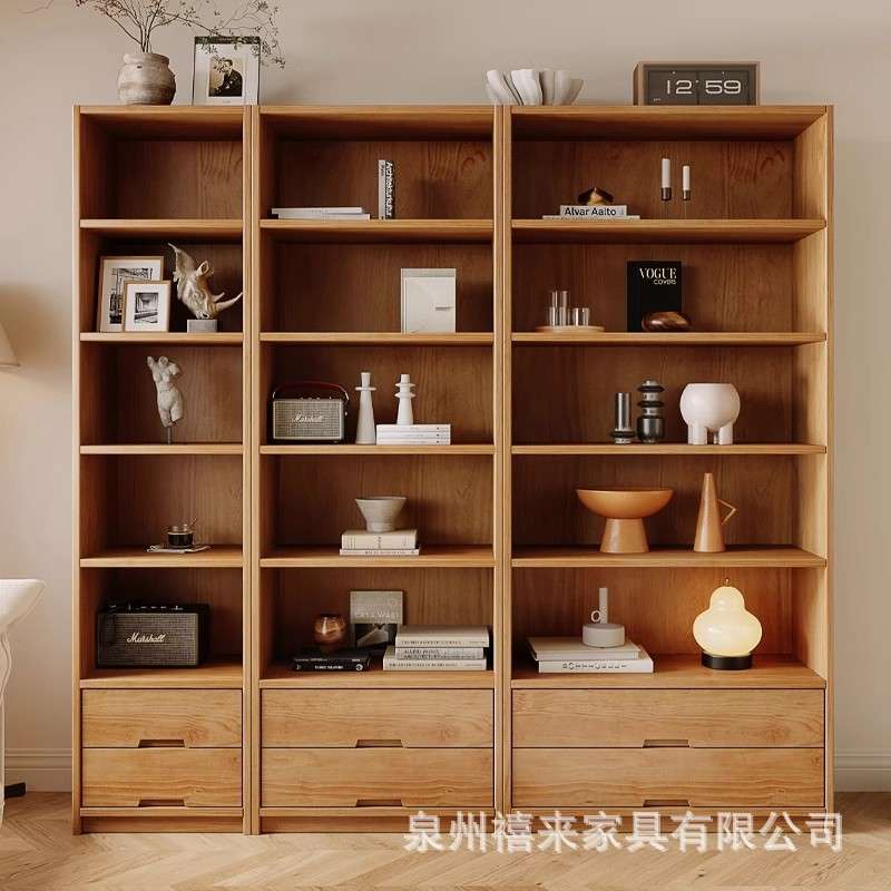 整装全实木书柜书架落地学生家用书房原木风置物架靠墙柜子储物柜