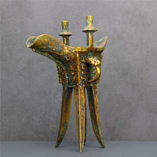 角觯古酒杯酒酒尊摆件铜爵单双柱饮酒器装饰觚青铜器博物馆斝樽