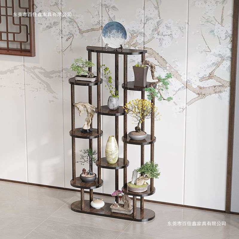 新中式博古架简约现代茶架展示架茶室置物架盆栽放置架客厅花架子