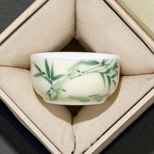 纯手绘翠釉绿竹小忘忧茶杯个人专用中式陶瓷高端主人杯品茗闻香杯