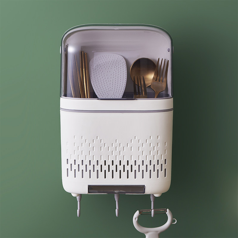 家用带盖防尘筷子篓厨房勺筷收纳盒壁挂K式筷子防霉免打孔筷子筒