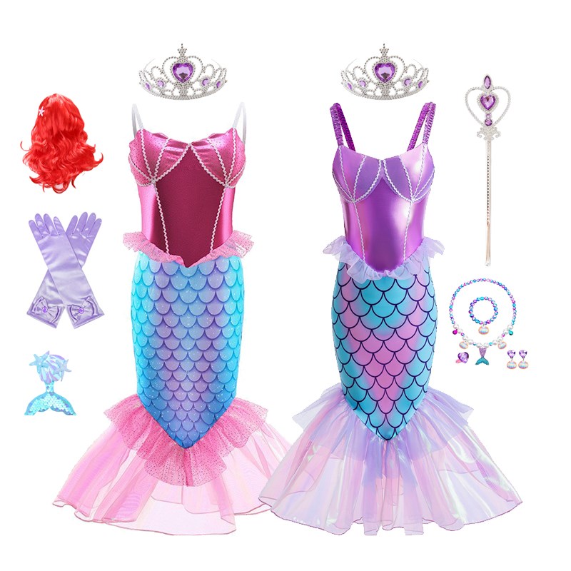 2023夏新款女童m美人鱼公主裙修身包臀彩色鱼尾连体泳衣六一演出
