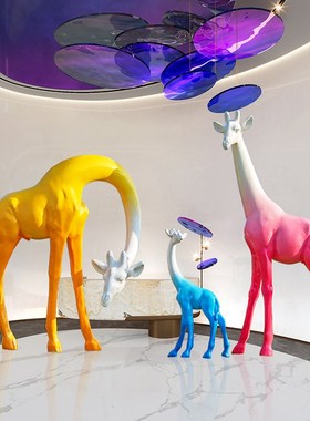 户外园林景观大型长颈鹿玻璃钢雕C塑景区公园售楼部美陈装饰大摆