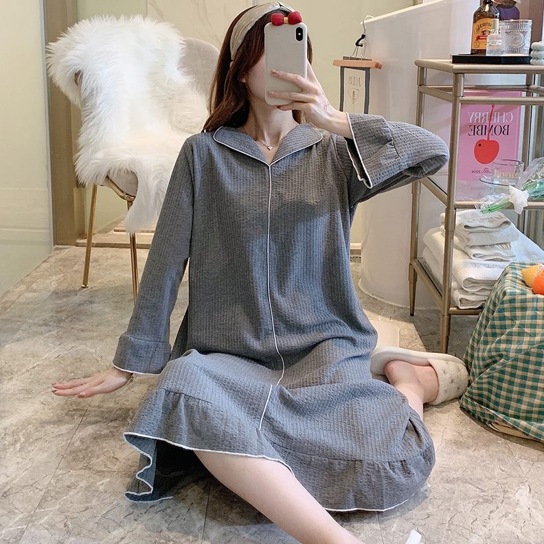 甜美可爱夏韩版纯棉可外穿纯色家睡裙