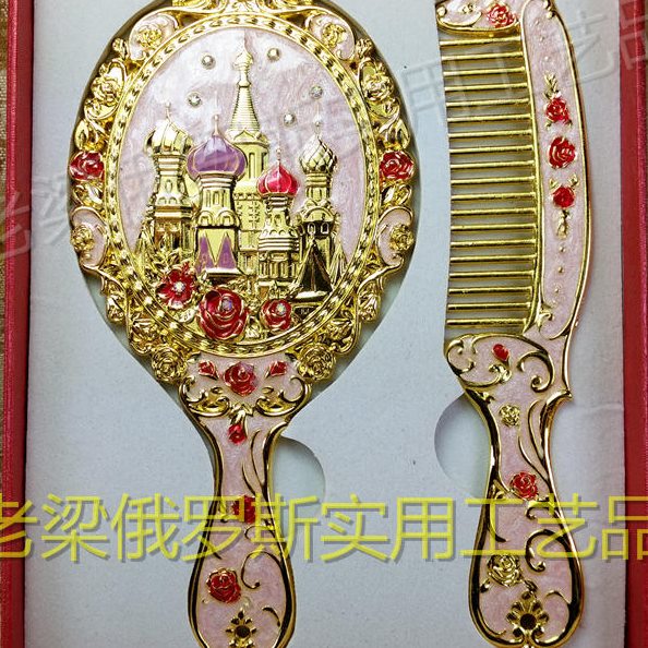 Z俄罗斯新款椭边27锡梳子花边金套装小号城堡金属圆形粉色镜玫瑰