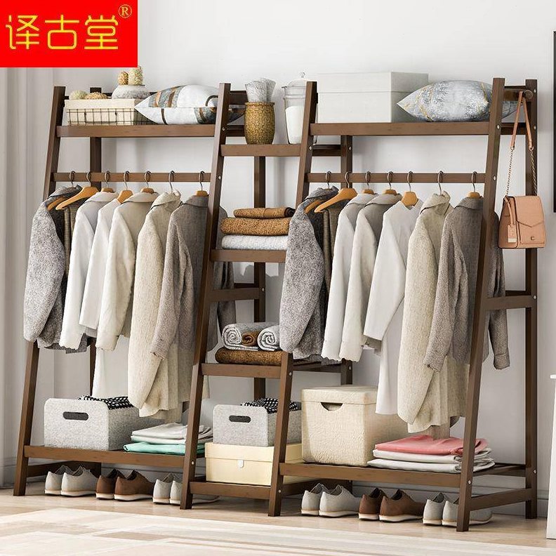 服简易架子实木衣帽架房间挂衣卧室挂衣架落地挂衣柜多功能置物架