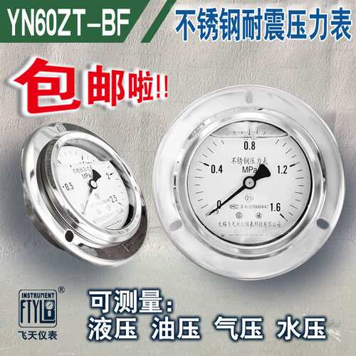 无锡飞天仪表FTYLB厂家直销YN60ZT-BF防腐耐酸耐震不锈钢压力表