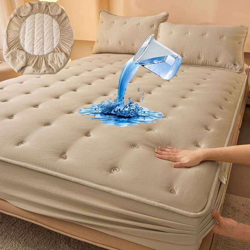 防水隔尿刺绣款床褥式夹棉床笠单件加厚床罩床垫保护套防滑床单