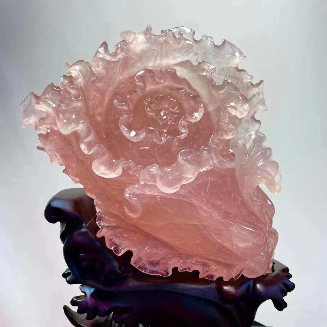 天然冰种粉水晶透体紫白水晶雕白菜 水晶原石摆件白菜