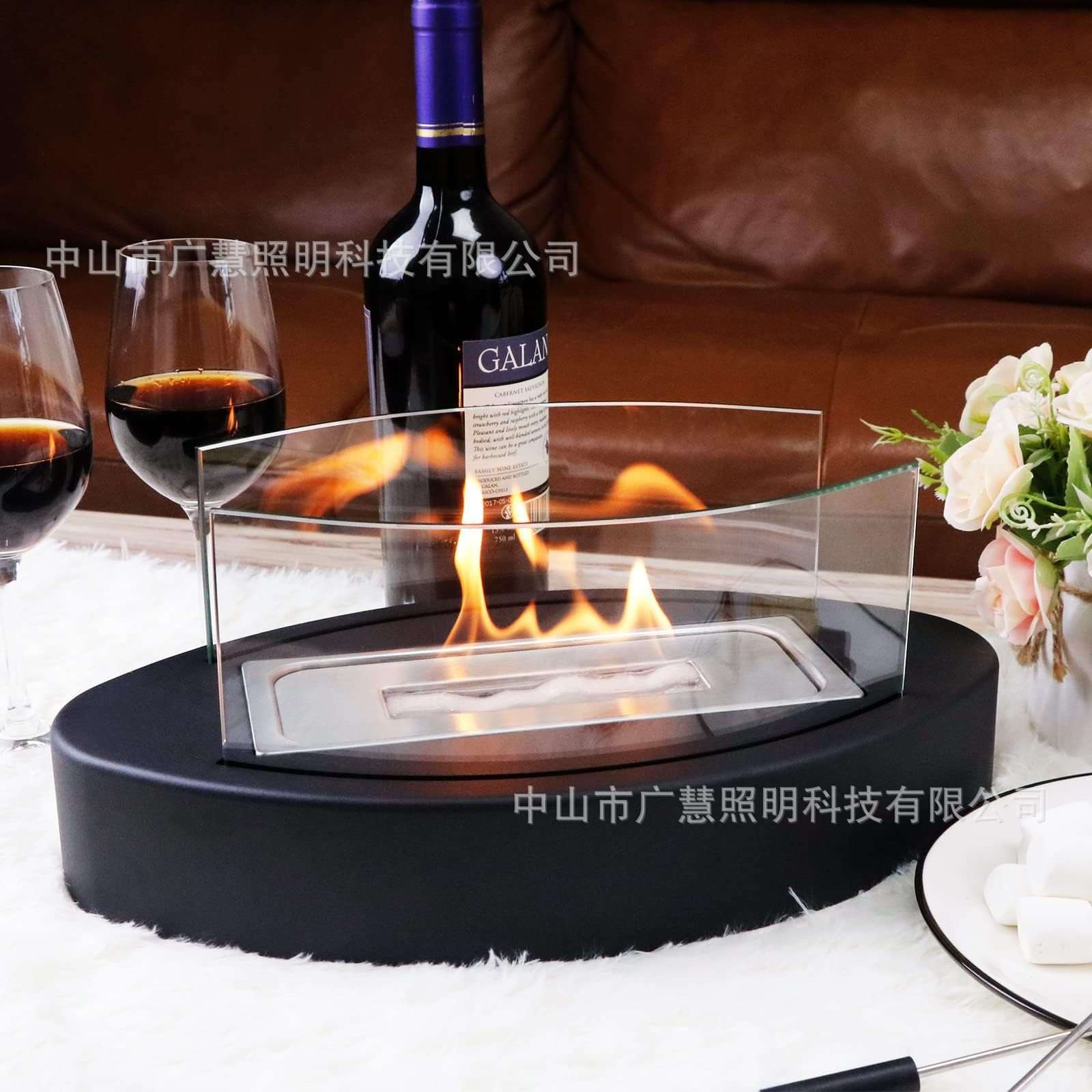 跨境热销船形桌面壁炉真火露营取暖炉酒精室内外火坑外贸爆款