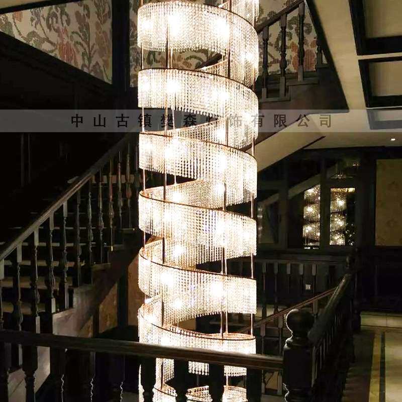 水晶吊灯串珠圆形旋转别墅复式楼梯吊灯工程客厅吊灯现代简约