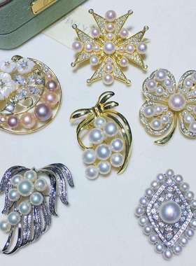 冬日上新多珠系列月亮四叶花芒星元素tain然淡水珍珠胸针胸花配饰