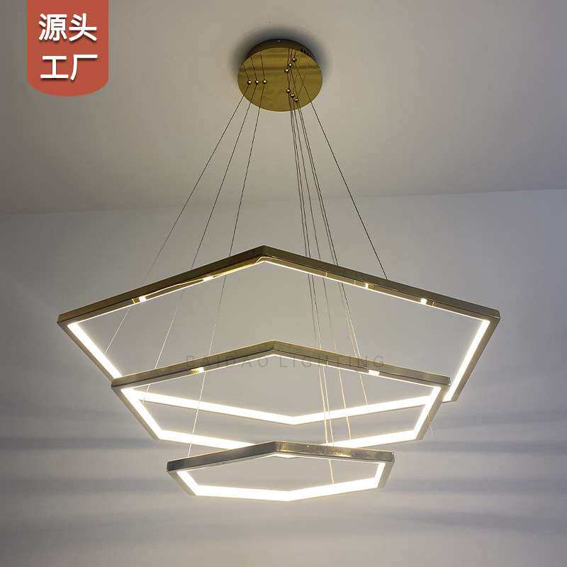 客厅吊灯全光谱后现代极简轻奢艺术北欧餐吊灯几何不锈钢中山灯具