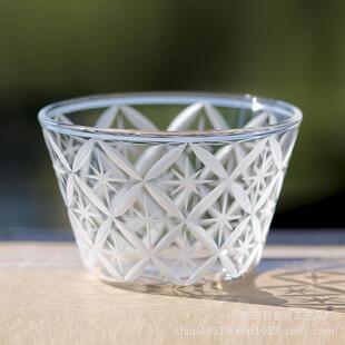 江户切子手工雕刻手握猪口杯拉花杯现代透明玻璃咖啡杯220ml
