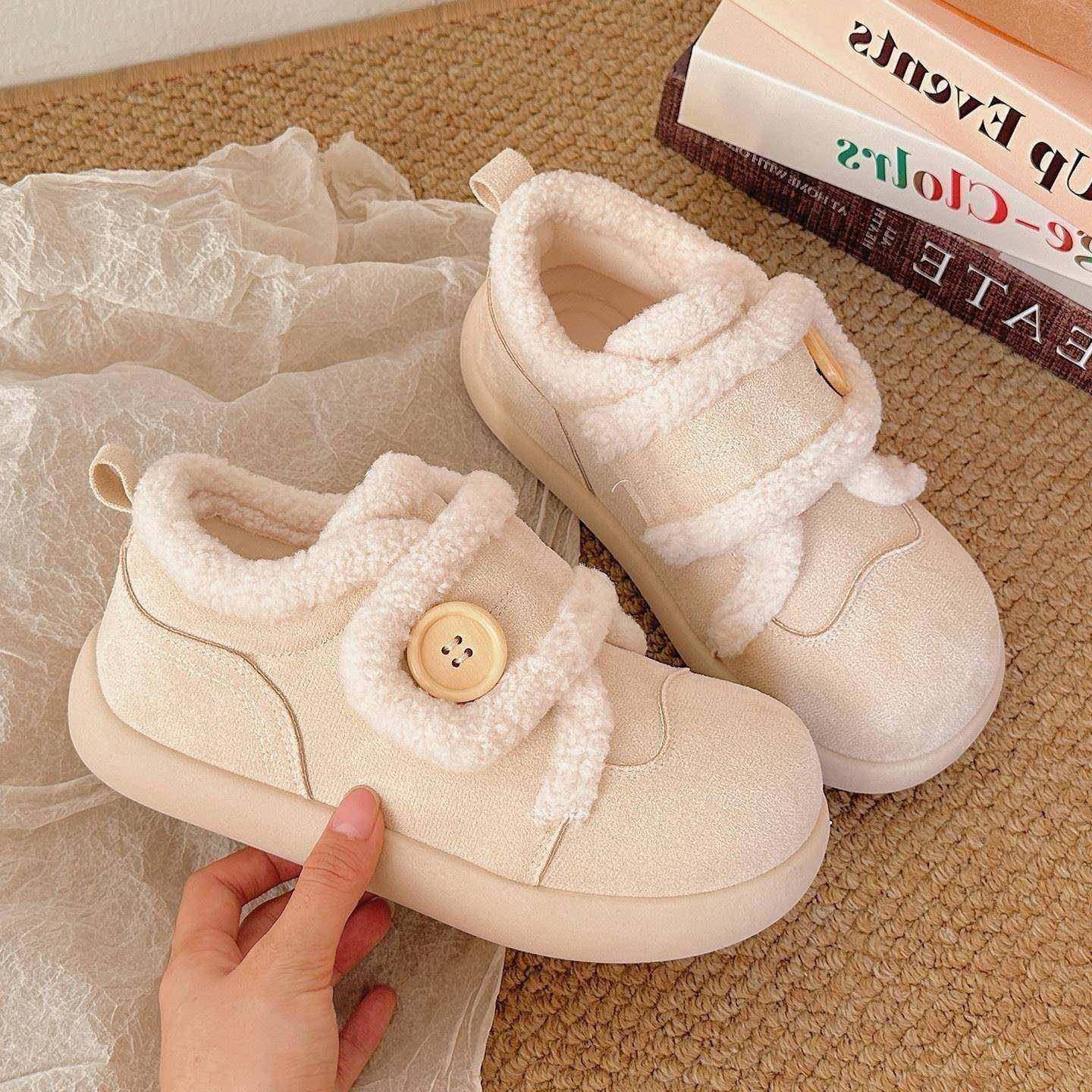 奶白加绒魔术贴板鞋女丑萌冬季新款棉鞋chic小众雪地靴运动小白鞋,女鞋,时尚雪地靴,淘宝优惠券,粉丝福利购,淘宝优惠卷