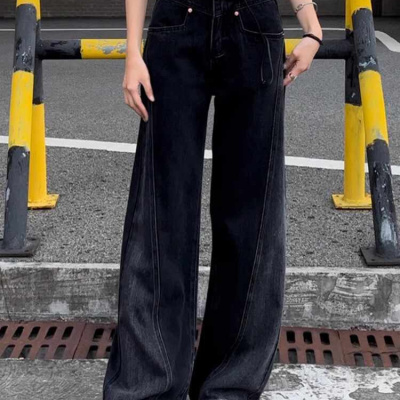 黑色阔腿牛仔裤女夏秋季2025年