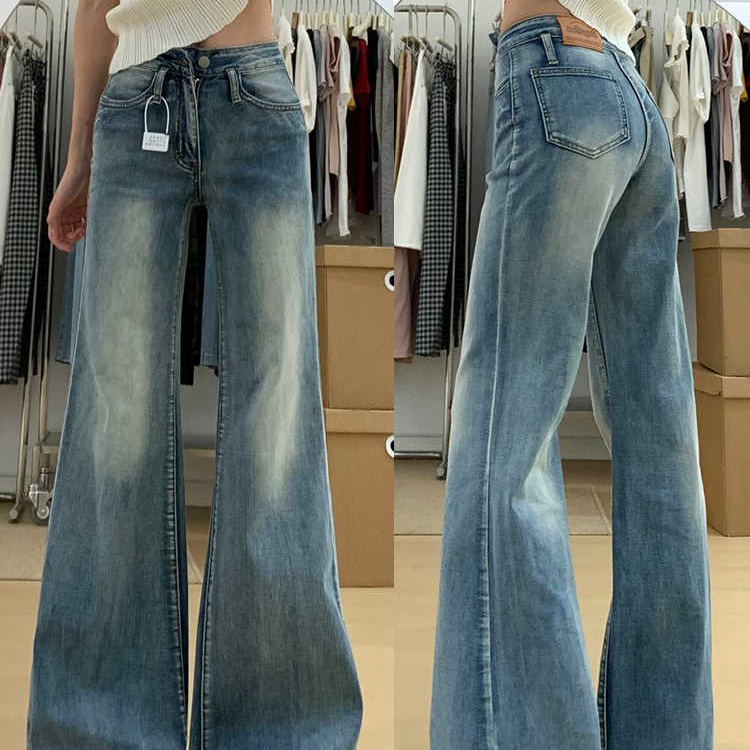 美式低腰微喇牛仔裤女2025新款