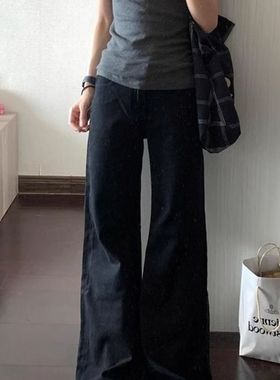 黑色不贴腿微喇牛仔裤女2025春季新款高腰显瘦加长宽松阔腿拖地裤