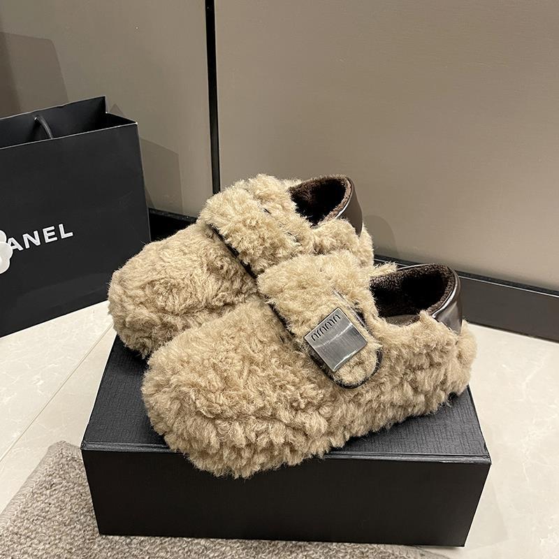 欧货厚底羊羔毛毛鞋女外穿2025秋冬新款网红百搭增高两穿加绒棉鞋
