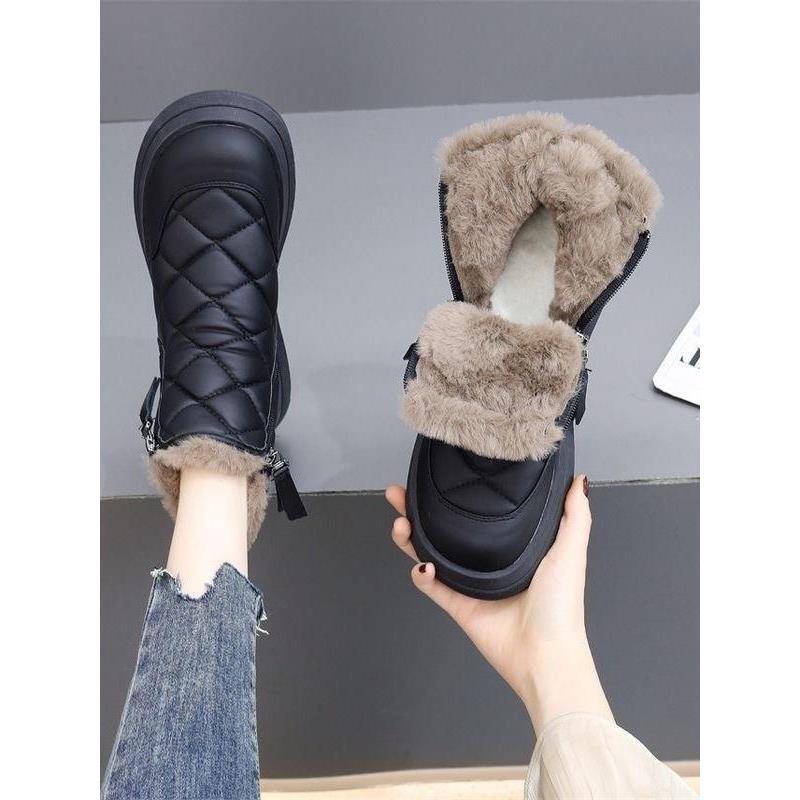 品牌特价皮面雪地靴女秋冬新款加绒保暖大棉鞋防滑平底孕妇面包鞋