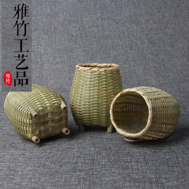 茶筒手工制品竹编茶杯篓收纳盒竹茶篓茶具收纳茶道配件采茶篓