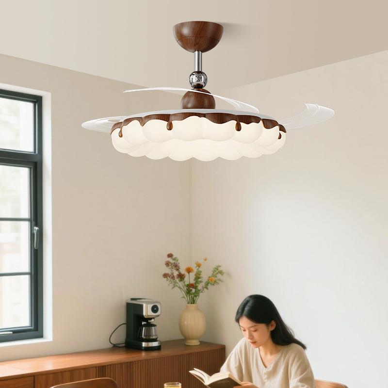 中古风隐形风扇灯吸顶灯奶油风泡泡主卧餐厅吊灯房间电扇一体吊灯
