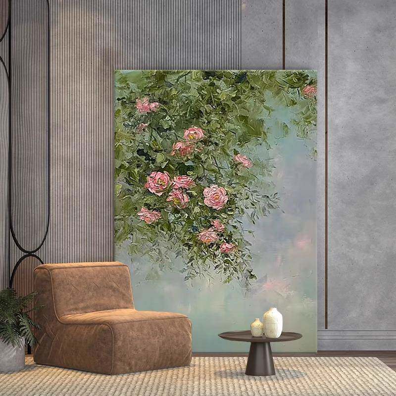 现代轻奢油画客厅书房玄关大幅落地装饰画蔷薇花牡丹玫瑰花卉挂画