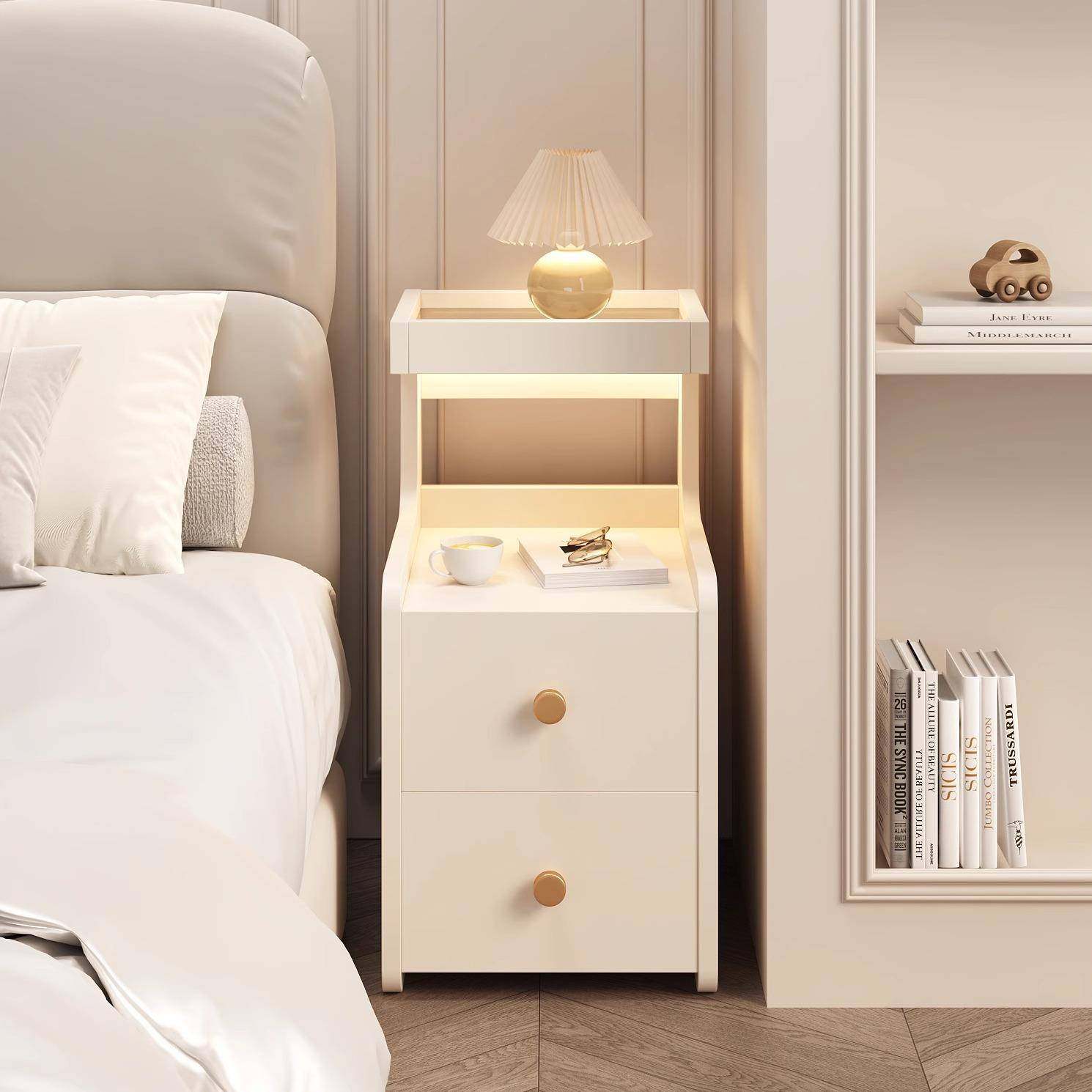 奶油风实木床头柜卧室家用床头储物柜小型极窄卧室夹缝柜床头边柜
