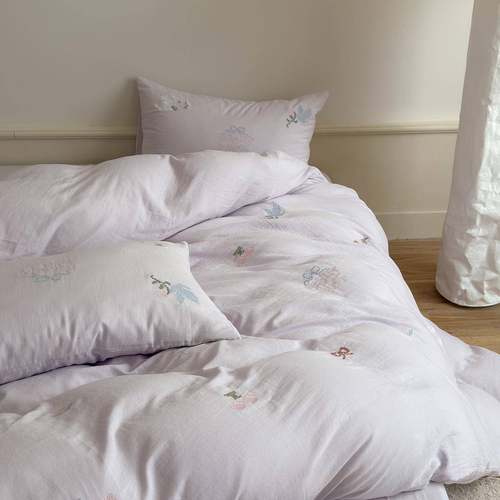 法式公主风秋冬款全棉100纯棉皱皱纱精密刺绣四件套床单床上用品