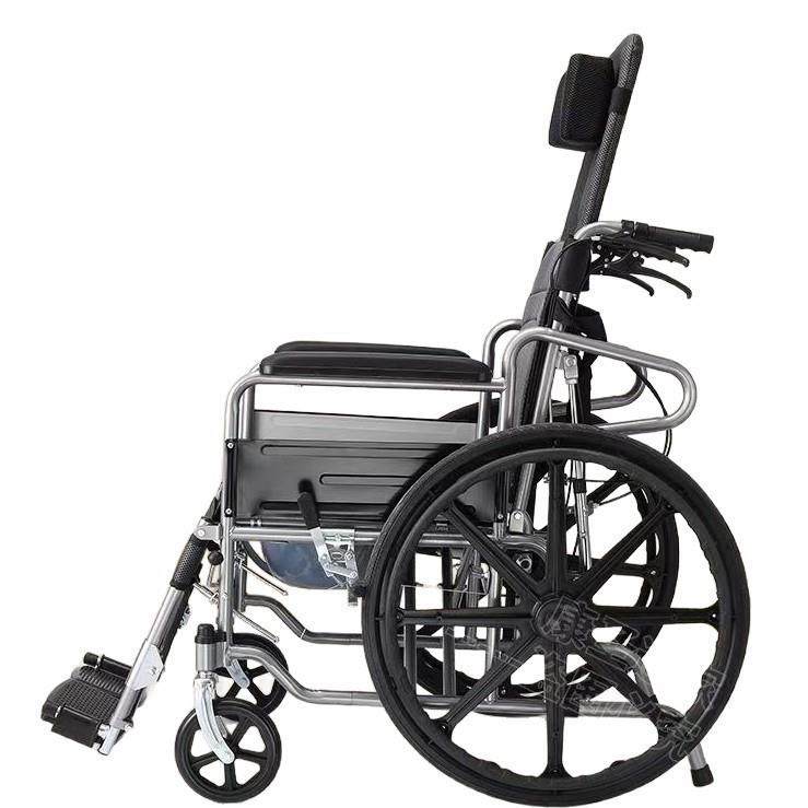 高靠背手动轮椅老人用可躺折叠轮椅代步车轻便便携手推车带坐便器