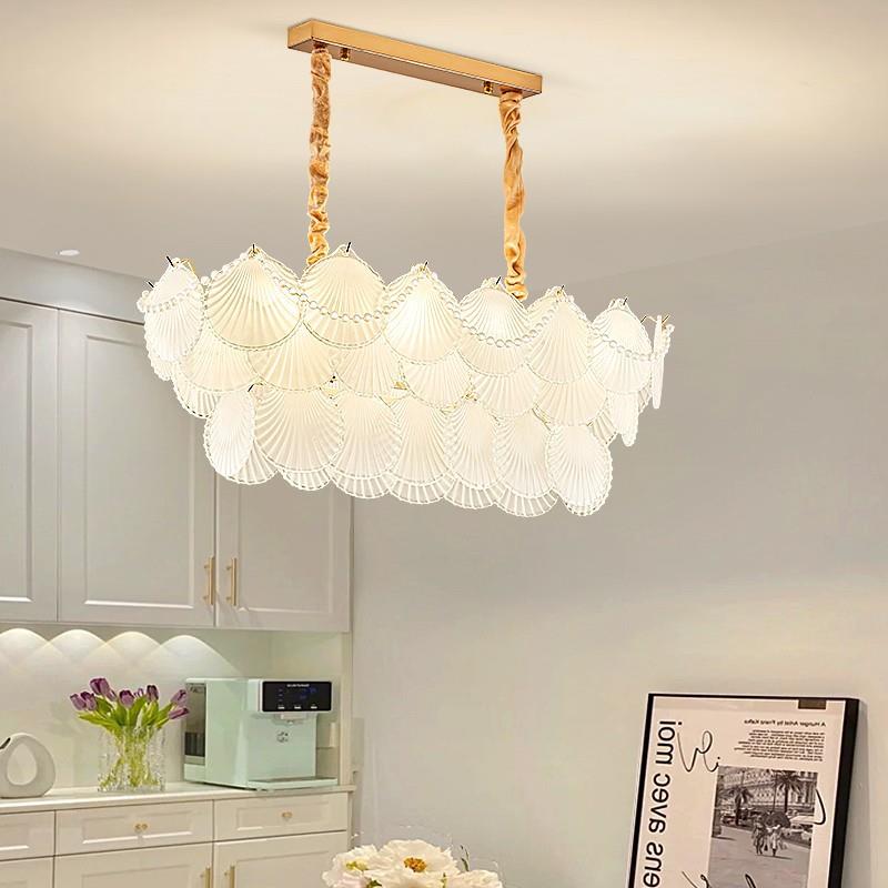 法式奶油风全光谱客厅灯水晶吊灯个性创意贝壳卧室餐厅灯2024新款