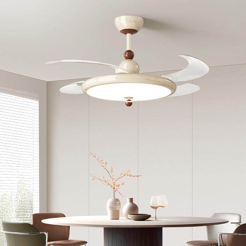 全光谱奶油风风扇灯中古新款护眼隐形电扇灯智能一体吊扇餐厅灯
